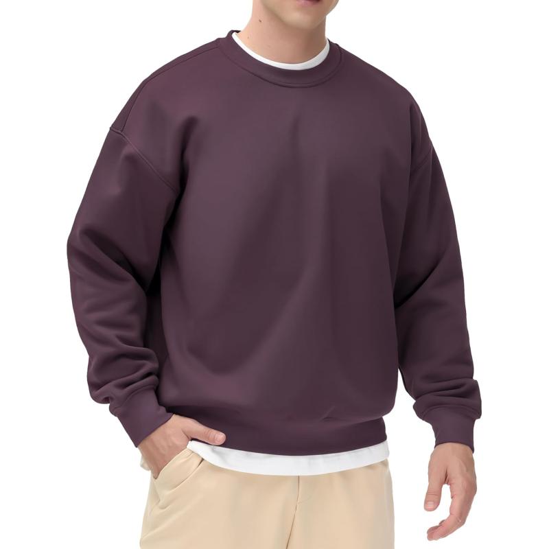 THE GYM PEOPLE Men's Fleece Crewneck Sweatshirt Thick Loose fit Soft Basic Pullover  Sweatshirt(Dark Purple) - The Gym People