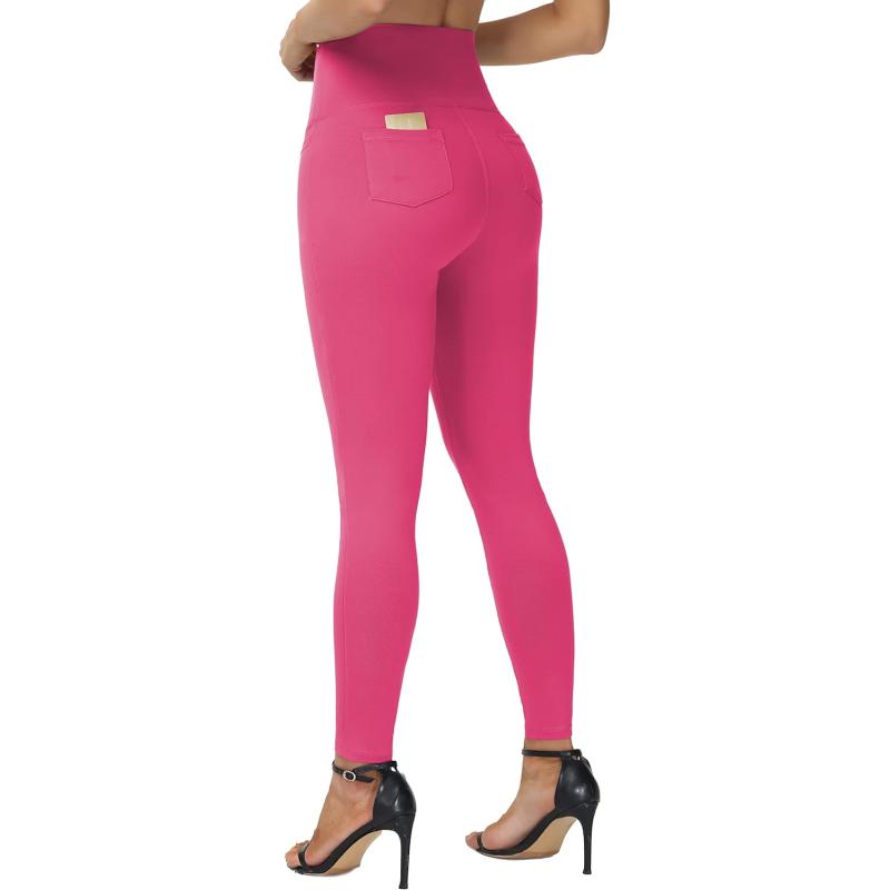 THE GYM PEOPLE Women's Casual Yoga Leggings High Waisted Tummy Control  Workout Pants with 4 Pockets(Bright Pink) - The Gym People