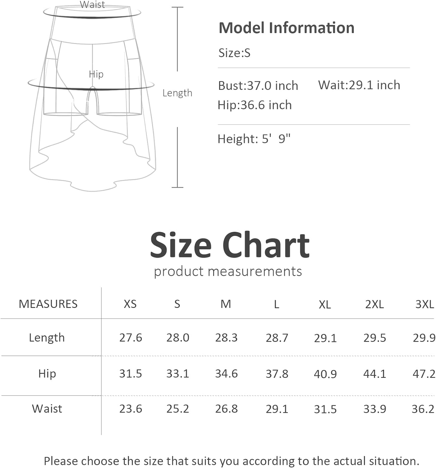 THE GYM PEOPLE Women's High Waist Wrap Ruffle Hem Asymmetric Skort High Low  Flowy Midi Skirt with Shorts(White) - The Gym People